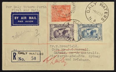 Australia #112, 116, C2 8 Oct 1934 redirected Registered FFC (3)