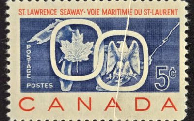 Canada #387 Never Hinged 1959 5c Seaway Pre-Printing Crease