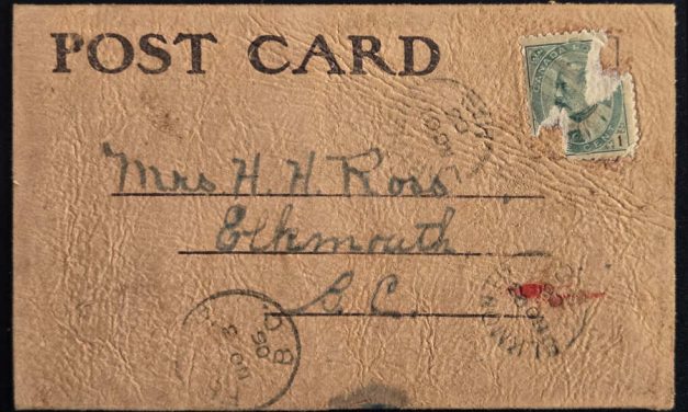 Elkmouth, B.C. RF E-2 3 Nov 1906 received on 1c Leather Postcard
