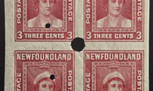 Newfoundland #255vi VF 3 NH 3c Security Punched Imperf Blk