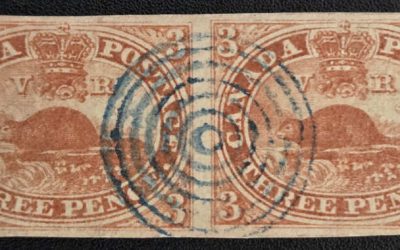 Canada #4 VF blue target Used 1852/57 3d Beaver Pair