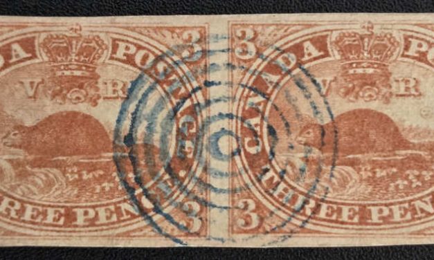 Canada #4 VF blue target Used 1852/57 3d Beaver Pair