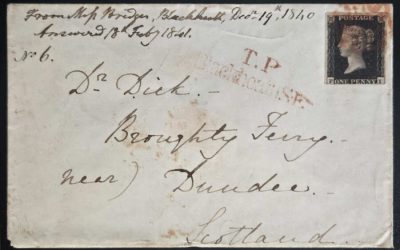 G.B. 19 Dec 1840 1d Black Plate 5 T.P. Blackheath S.E. Cover