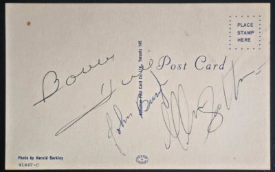 Bucyk, Hull, & Sather signed Hockey Postcard from Creston Camp
