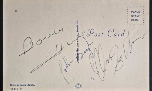 Bucyk, Hull, & Sather signed Hockey Postcard from Creston Camp