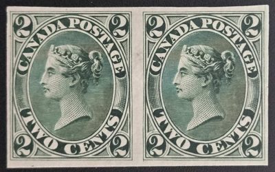 Canada #20TCii VF 1864 2c Green Vertical Laid Paper Pl Proof Pr