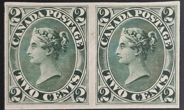 Canada #20TCii VF 1864 2c Green Vertical Laid Paper Pl Proof Pr