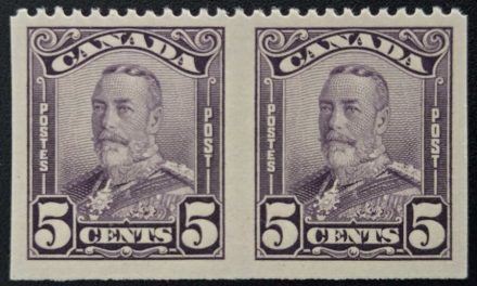 Canada #155d VFNH 1928 5c Perf by Imperf Pair, 250 made