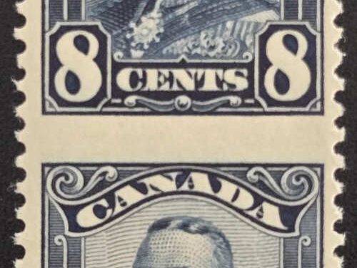 Canada #154c VFNH 1928 8c George V Perf by Imperf Pair