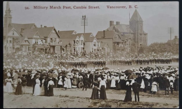 Military March Past Cambie St. Unu Timms’ real photo Postcard