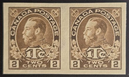 Canada #MR4b VF Unu 1916 War Tax Imperf Pair, ngai