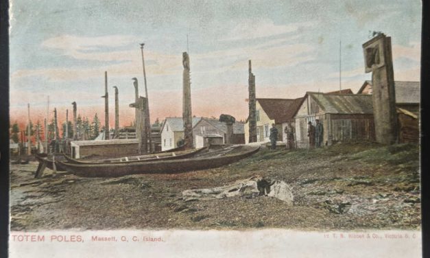 Hibben: Totems at Masset 1912 used colour postcard