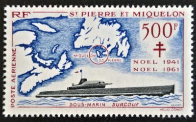 St. Pierre & Miquelon #C25 VFNH 1962 500F Map and Sub