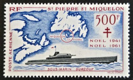 St. Pierre & Miquelon #C25 VFNH 1962 500F Map and Sub