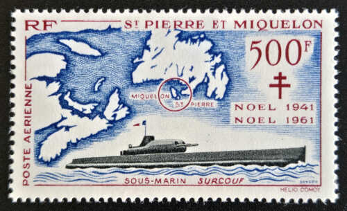 St. Pierre & Miquelon #C25 VFNH 1962 500F Map and Sub