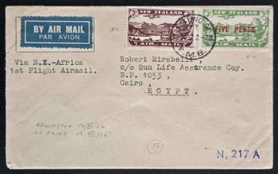 N.Z. #C1, C4 14 Jul 1932 8d FFC to Cairo