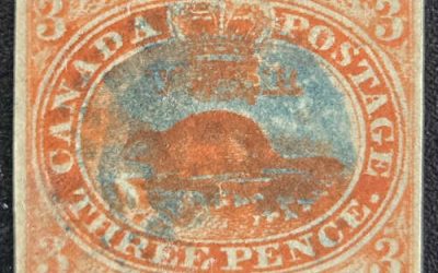 Canada #4 VF blue cancel Used 1852 3d Beaver
