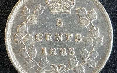 Dominion of Canada VF20 1885 QV Silver 5 Cents, Large 5