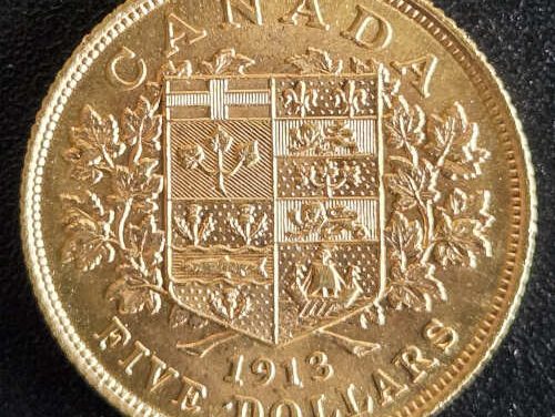 Canada AU 1913 George V $5 Gold