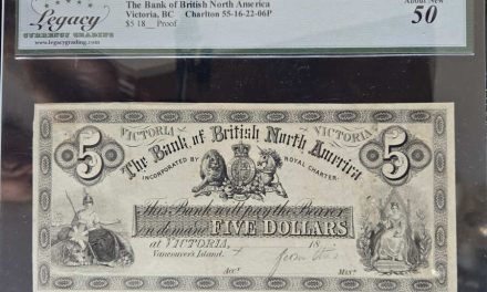 Bank of B.N.A. Victoria, V.I. undated $5 Proof graded AU50
