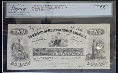 Bank of B.N.A. Victoria, B.C. 2 Jan 1860 $2 Proof