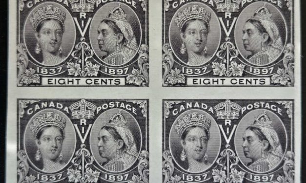 Canada #56P F/VF 1897 8c Jubilee Plate Proof Block (4)