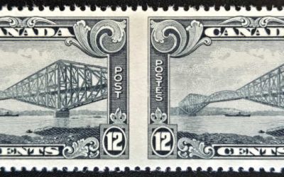 Canada #156b VFNH 1929 12c Bridge Perf by Imperf Pair