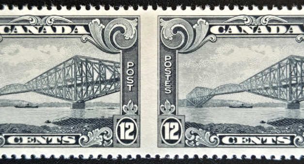 Canada #156b VFNH 1929 12c Bridge Perf by Imperf Pair
