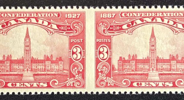 Canada #143b VFNH 1927 3c Perf by Imperf Pair, 250 made