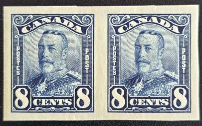 Canada #154a VF Unu 1928 8c Imperforate Pair, 250 made