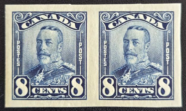 Canada #154a VF Unu 1928 8c Imperforate Pair, 250 made