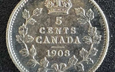 Canada AU 1908 Large 8 Variety Edward VII Silver 5 Cents