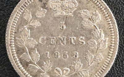 Province of Canada EF 1858 LD Silver 5 Cents