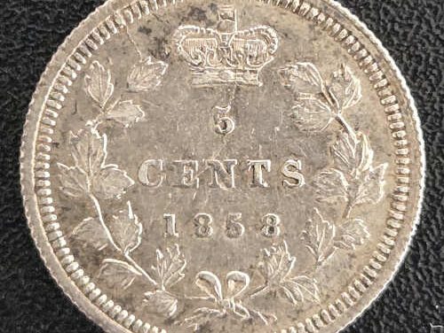 Province of Canada EF 1858 LD Silver 5 Cents