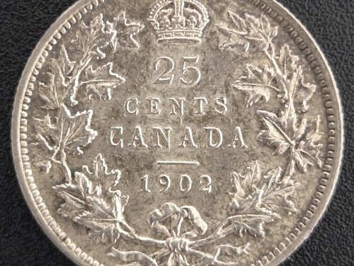 Dominion of Canada AU 1902H Silver 25 Cents