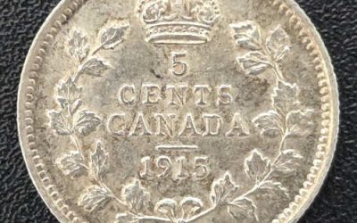 Canada AU 1915 George V Silver 5 Cents