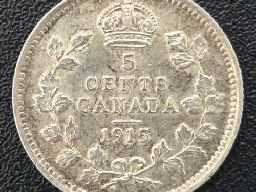 Canada AU 1915 George V Silver 5 Cents