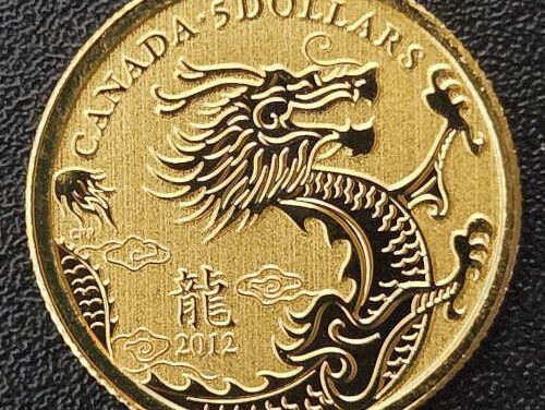 Canada BU 2012 1/10oz pure Gold $5 Year of the Dragon, 8902 issued