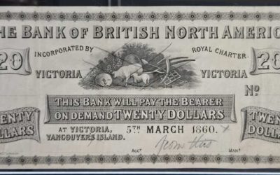 Bank of B.N.A. Victoria, V.I. EF 5 Mar 1860 $20 Proof
