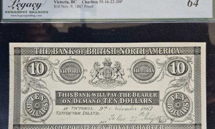Bank of B.N.A. Victoria, V.I. Legacy MS64 9 Nov 1867 $10 Proof