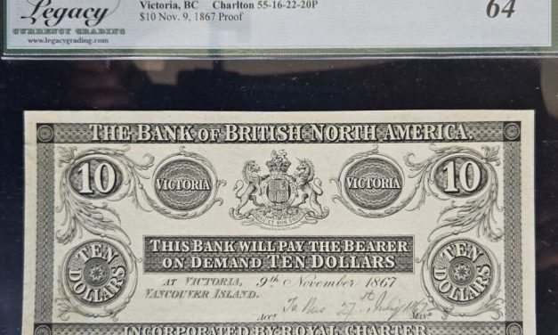 Bank of B.N.A. Victoria, V.I. Legacy MS64 9 Nov 1867 $10 Proof