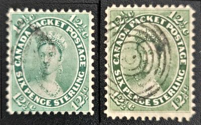 Canada #18, 18i VF Used 1859/64 12.5c QV shade duo