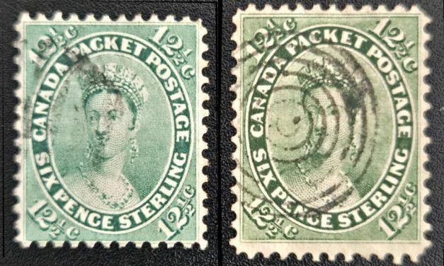 Canada #18, 18i VF Used 1859/64 12.5c QV shade duo
