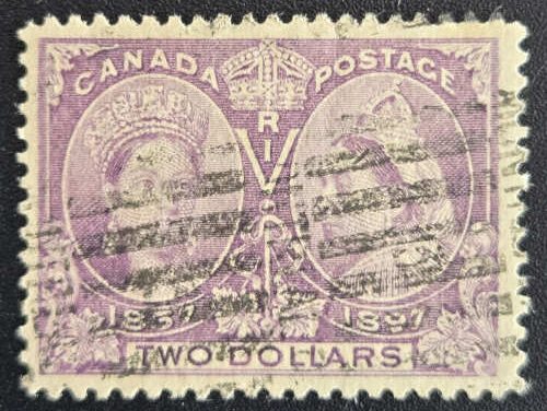 Canada #62 Fine+ roller Used 1897 $2 Jubilee, 25,000 made