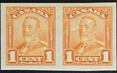 Canada #149b VF Unu 1928 1c George V Imperf Pair, 250 made
