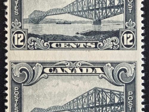 Canada #156c Mint 1 NH 1929 12c Bridge Perf by Imperf Pair
