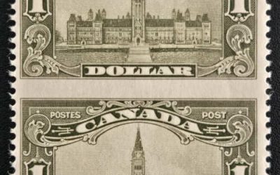 Canada #159c Mint LH/NH 1929 $1 Parliament Perf by Imperf Pr.