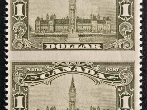 Canada #159c Mint LH/NH 1929 $1 Parliament Perf by Imperf Pr.
