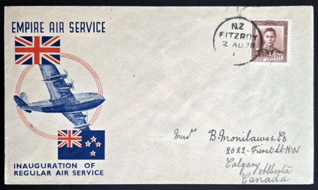 N.Z. 2 Aug 1938 1.5d cacheted Empire Air FFC to Calgary
