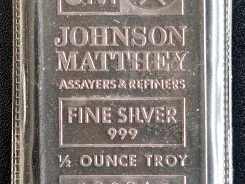 Johnson Matthey .999 fine numbered 1/2 Ounce Silver Bar